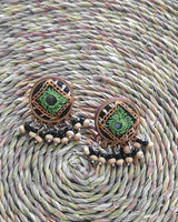 WHE Hand Embroidered green Earrings