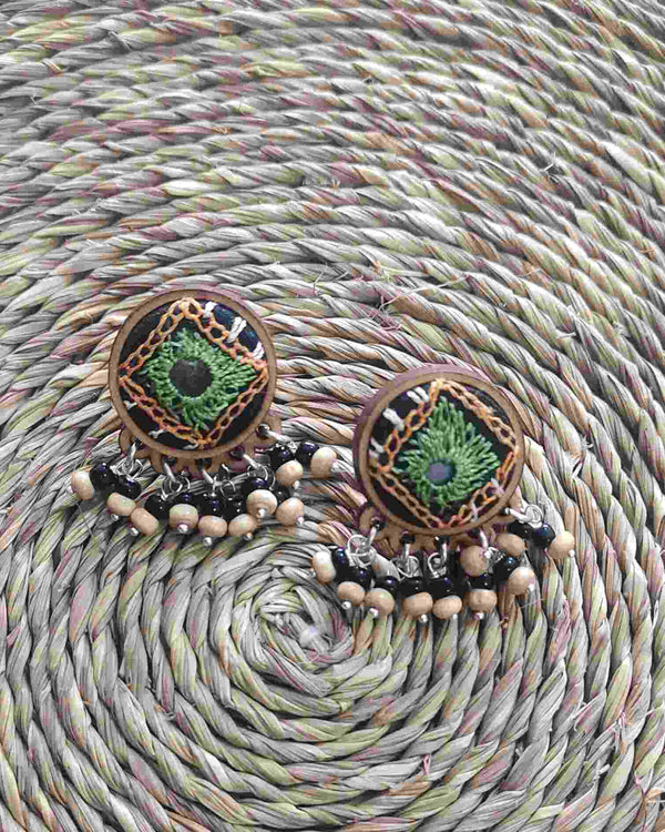 WHE Hand Embroidered green Earrings