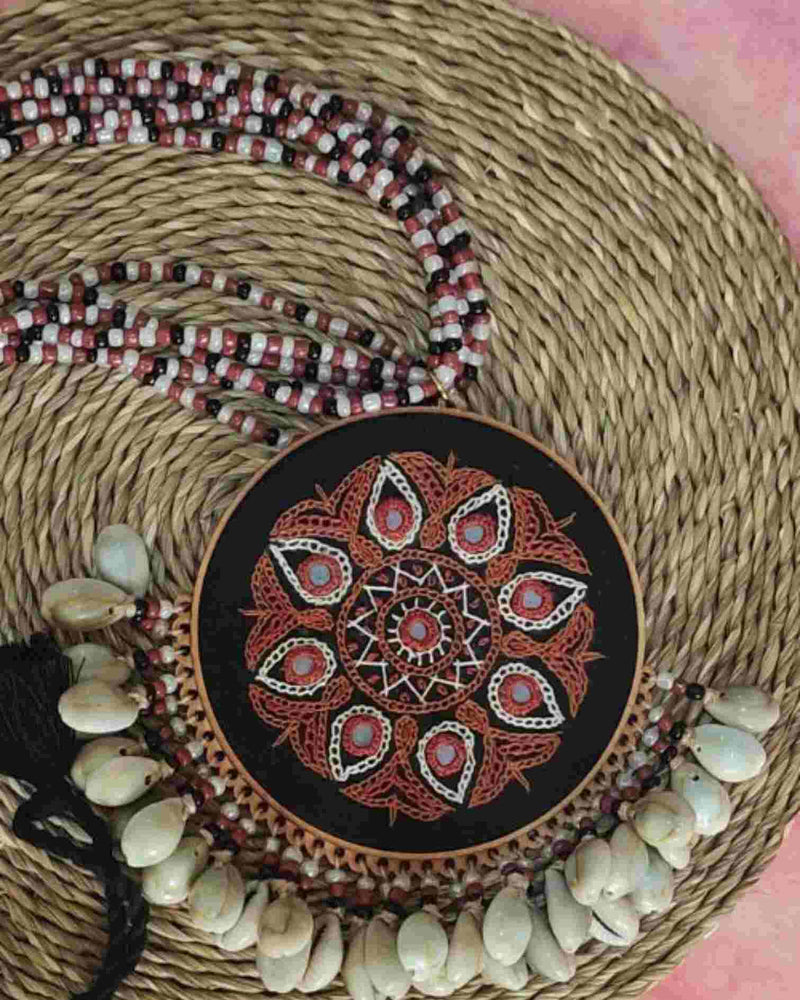 WHE Hand Embroidered Brown pendant Choker