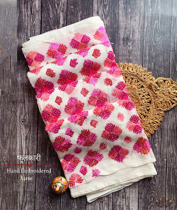 Phulkari Hand Embroidery Saree