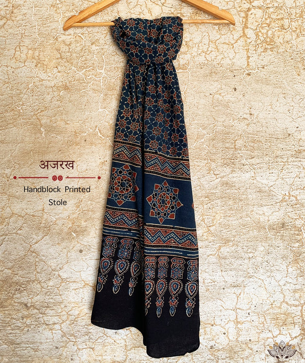 Ajrakh cotton hand block printed stole