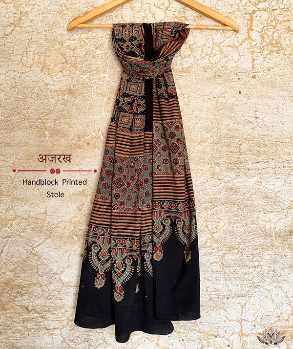 Ajrakh cotton hand block printed stole