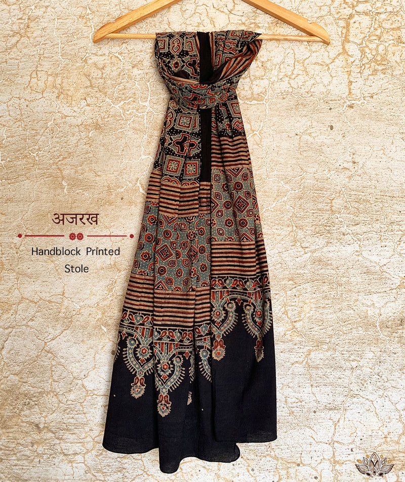 Ajrakh cotton hand block printed stole