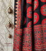 Ajrakh modal silk hand block printed dupatta