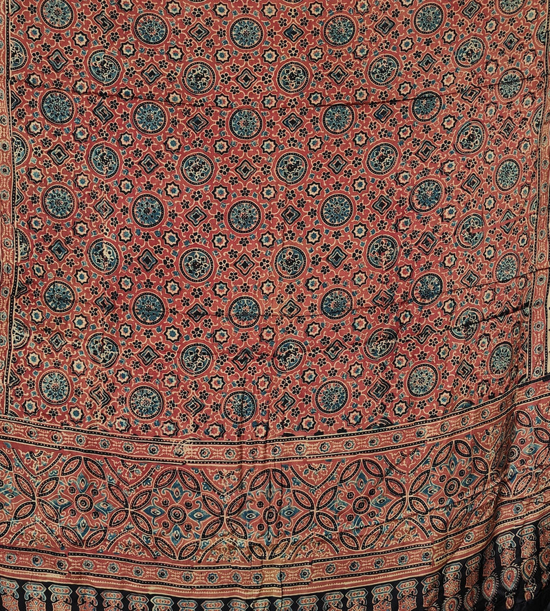 Ajrakh modal silk hand block printed dupatta