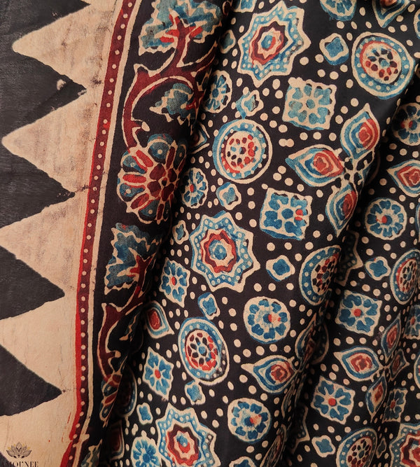 Ajrakh modal silk hand block printed dupatta