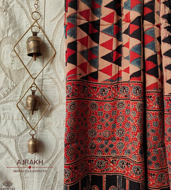 Ajrakh modal silk hand block printed dupatta