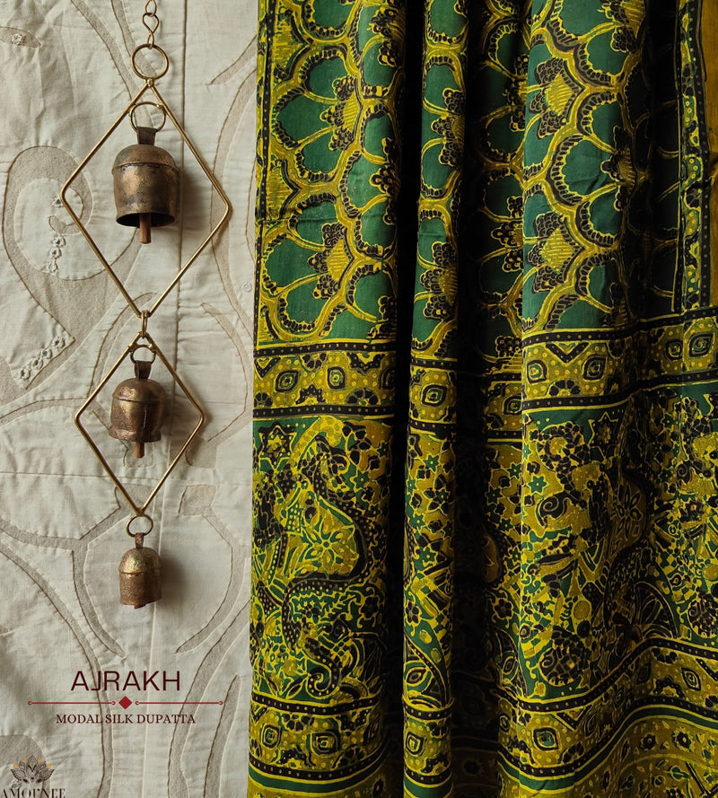 Ajrakh modal silk hand block printed dupatta