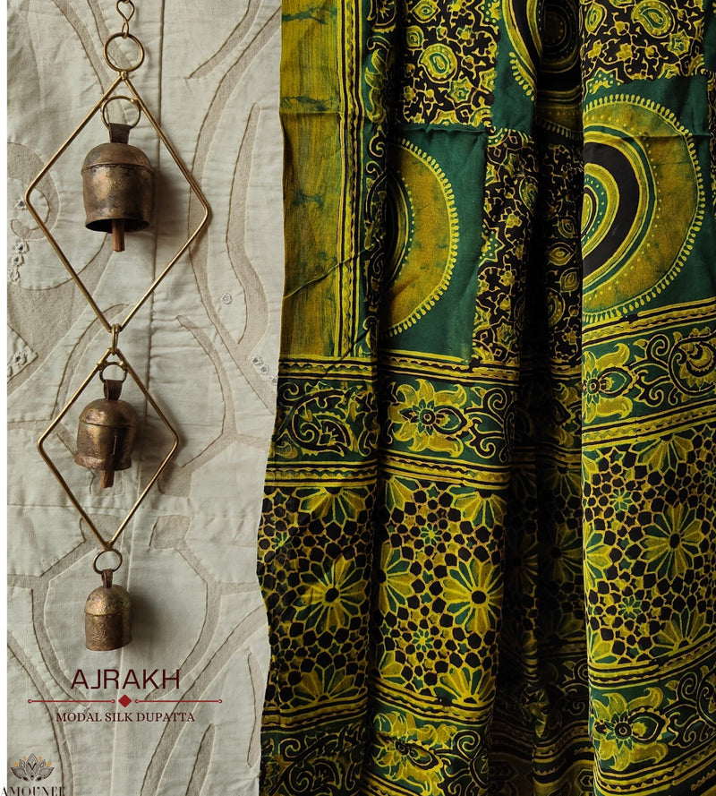 Ajrakh modal silk hand block printed dupatta