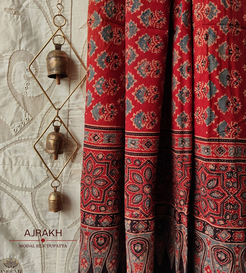 Ajrakh Handblock Printed Cotton Dupatta