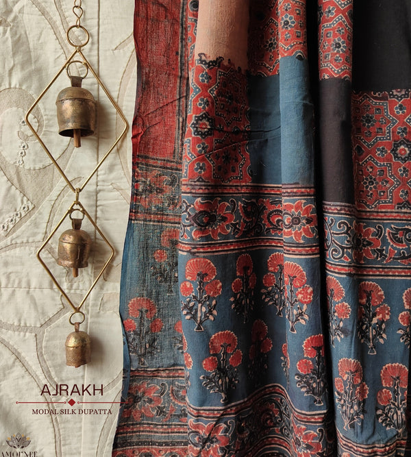 Ajrakh Handblock Printed Cotton Dupatta