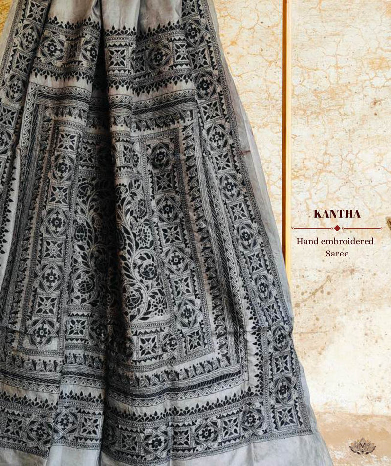 Exclusive Amounee Kantha Embroidered Bangalore Silk Saree