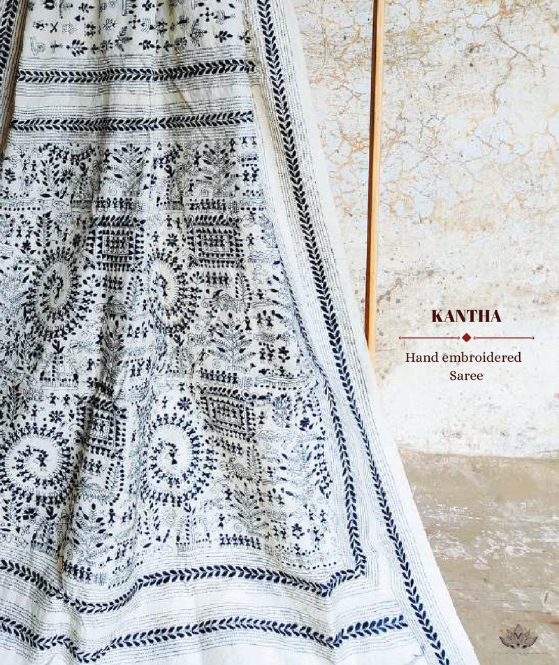 Exclusive Amounee Kantha Embroidered Art Silk Saree