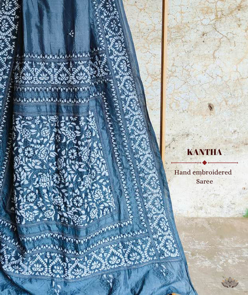 Exclusive Amounee Kantha Embroidered Art Silk Saree