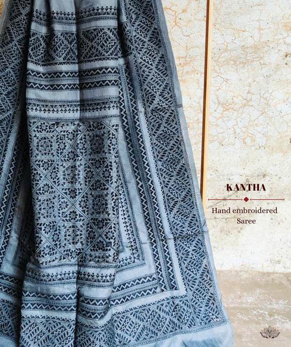 Exclusive Amounee Kantha Embroidered Bangalore Silk Saree