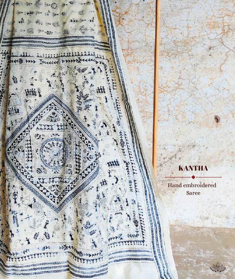 Exclusive Amounee Kantha Embroidered Art Silk Saree