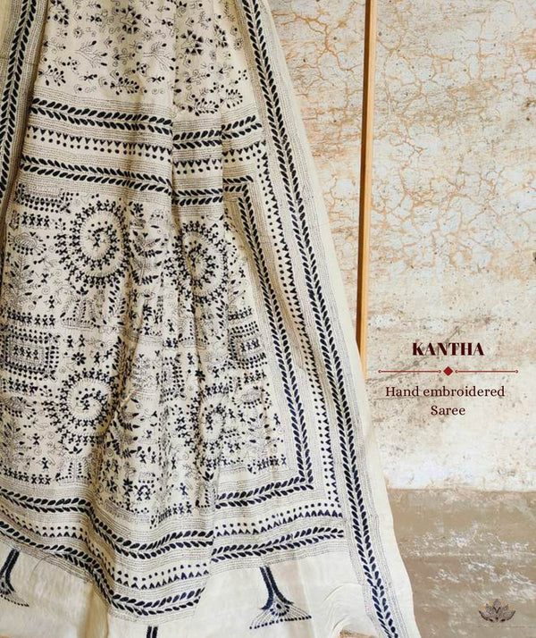 Exclusive Amounee Kantha Embroidered Art Silk Saree