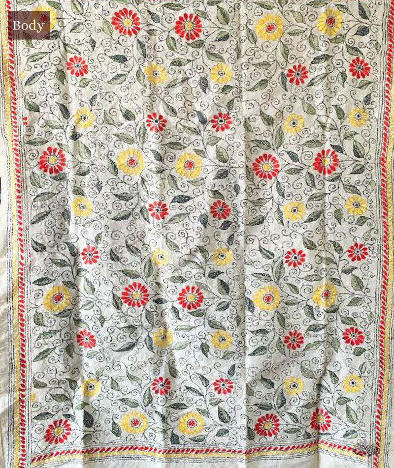 Exclusive Amounee Kantha Embroidered Tussar Silk Dupatta