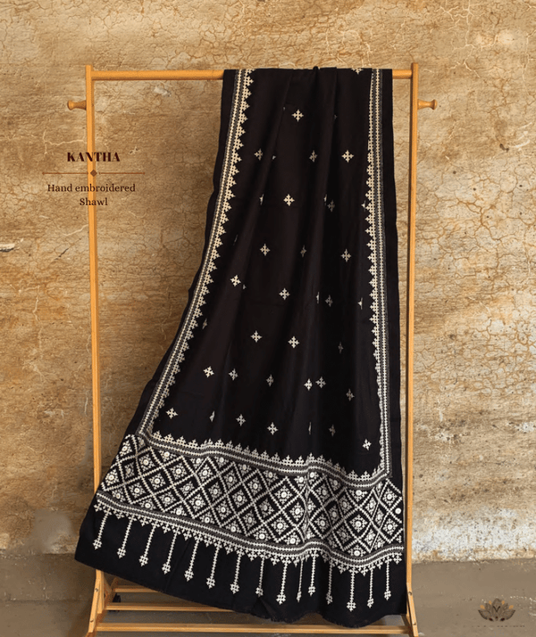 Exclusive Amounee Kantha Embroidered Woollen Shawl