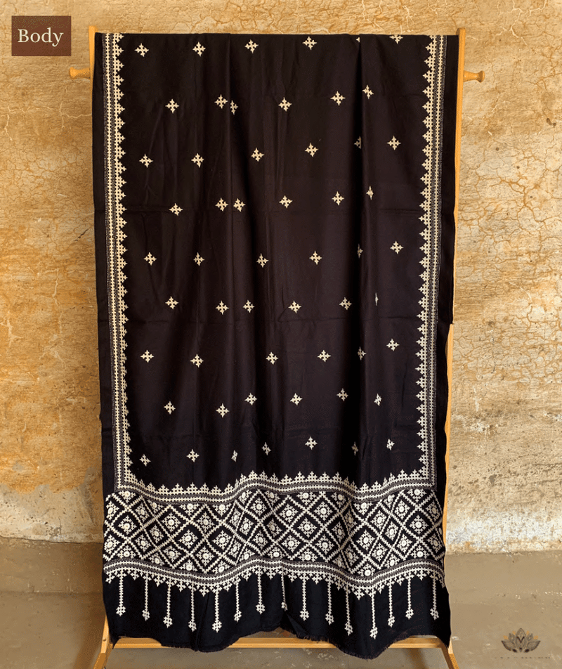 Exclusive Amounee Kantha Embroidered Woollen Shawl