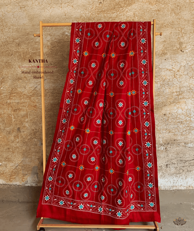 Exclusive Amounee Kantha Embroidered Woollen Shawl