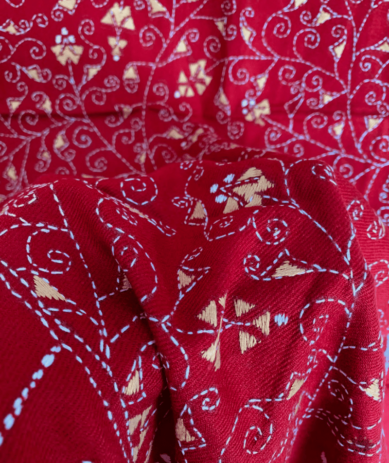 Exclusive Amounee Kantha Embroidered Woollen Shawl