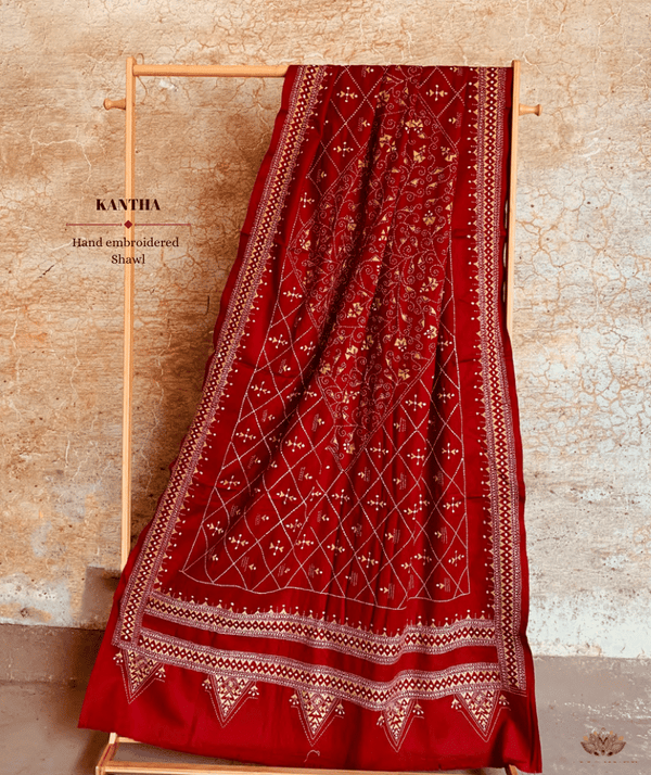 Exclusive Amounee Kantha Embroidered Woollen Shawl