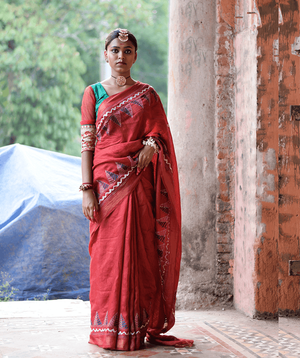 Exclusive Amounee Kantha Embroidered Pure Muga Silk Saree