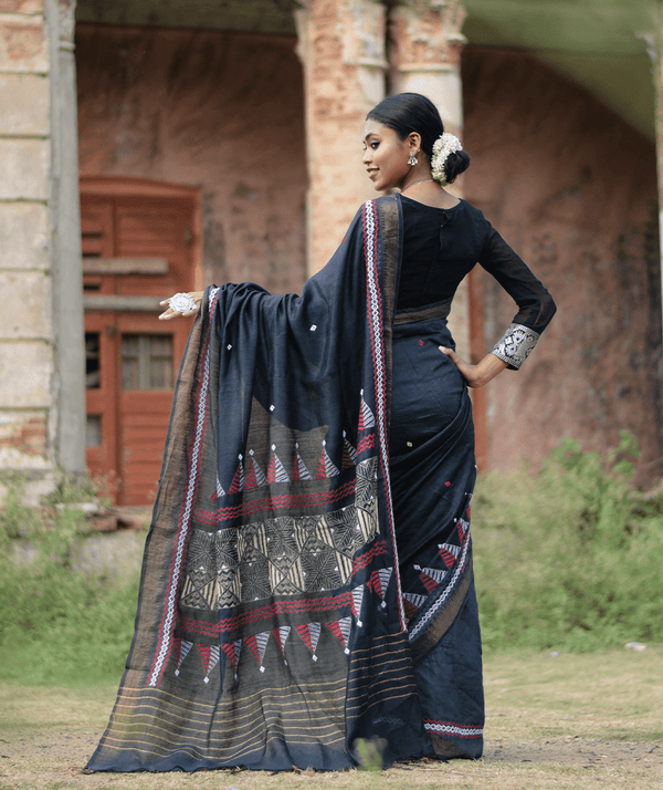 Exclusive Amounee Kantha Embroidered Pure Muga Silk Saree