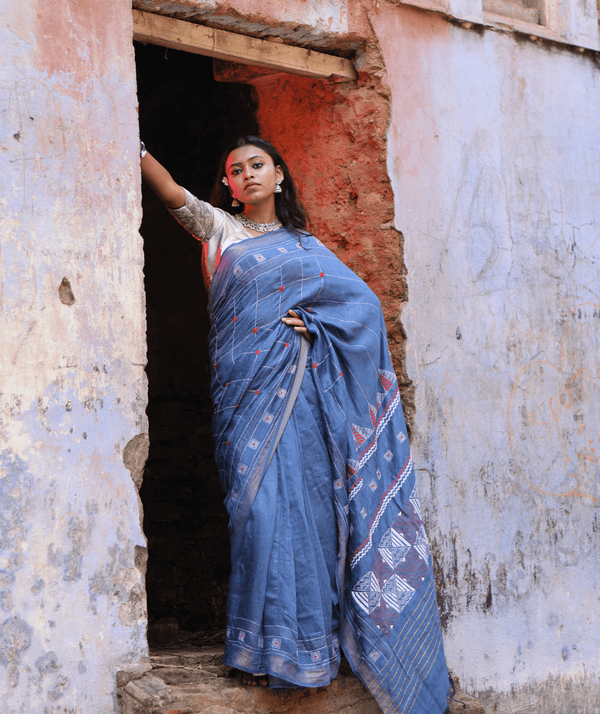 Exclusive Amounee Kantha Embroidered Pure Muga Silk Saree