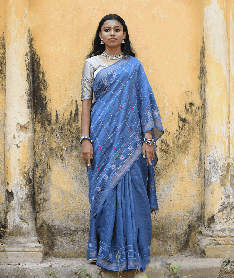 Exclusive Amounee Kantha Embroidered Pure Muga Silk Saree