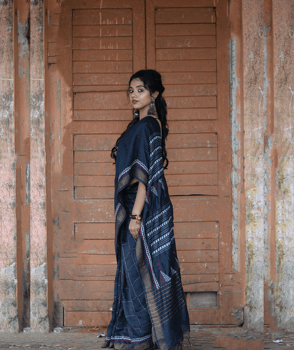 Exclusive Amounee Kantha Embroidered Pure Muga Silk Saree