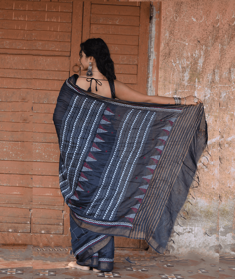 Exclusive Amounee Kantha Embroidered Pure Muga Silk Saree