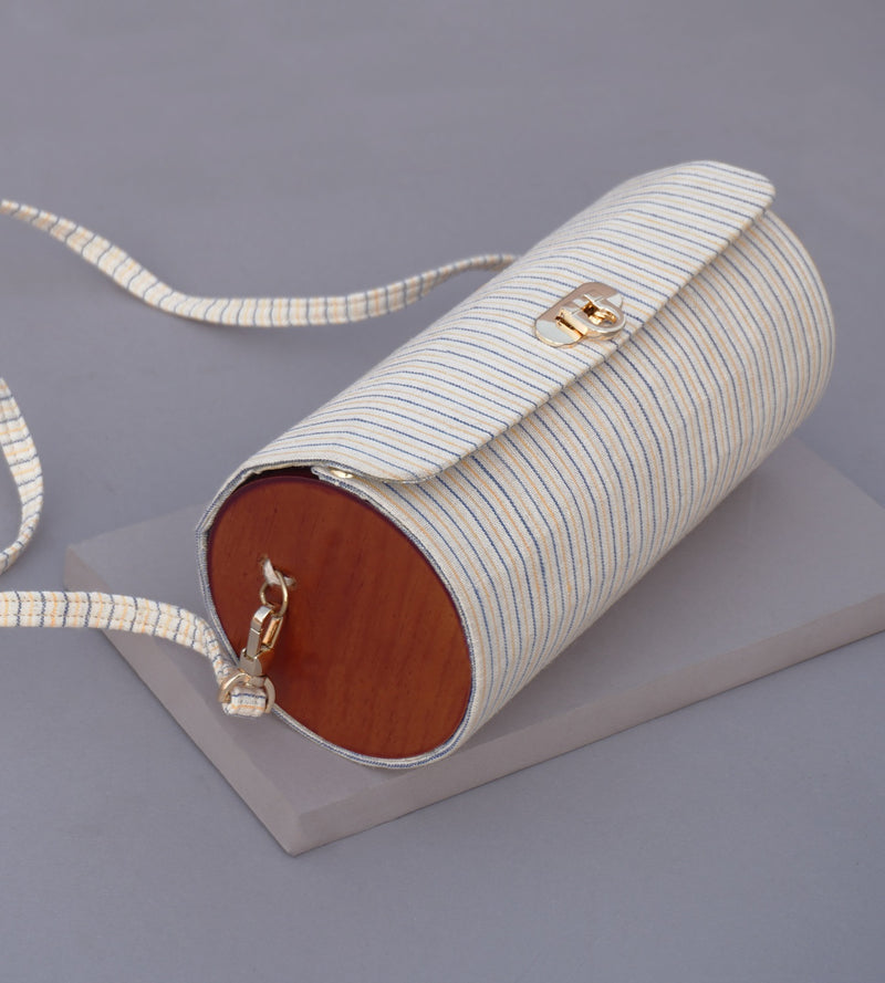 The Blue-Yellow Stripe Shoulder Cylindrical Bag