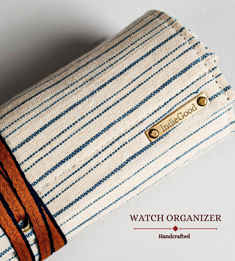 The Watch Organiser - Khadi Roll over for Travel and Storage.