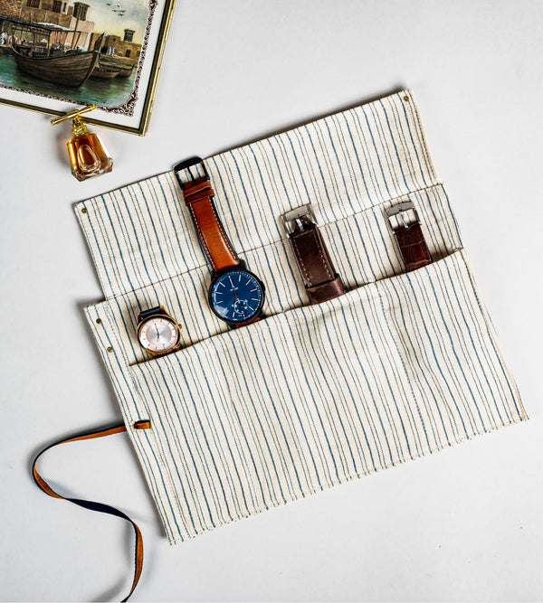 The Watch Organiser - Khadi Roll over for Travel and Storage.