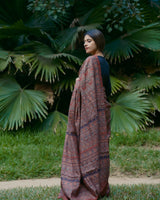 Ajrakh Tussar silk hand block printed saree