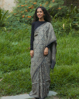 Ajrakh Tussar silk hand block printed saree