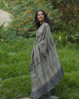 Ajrakh Tussar silk hand block printed saree