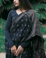 Ajrakh Linen hand block printed saree