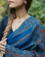 Ajrakh Linen hand block printed saree