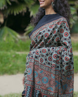 Ajrakh Cotton Handblock Printed Saree