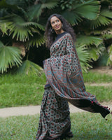 Ajrakh Cotton Handblock Printed Saree