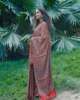 Ajrakh Modal Silk Hand Block Printed Saree