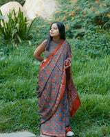 Ajrakh Modal Silk Hand Block Printed Saree