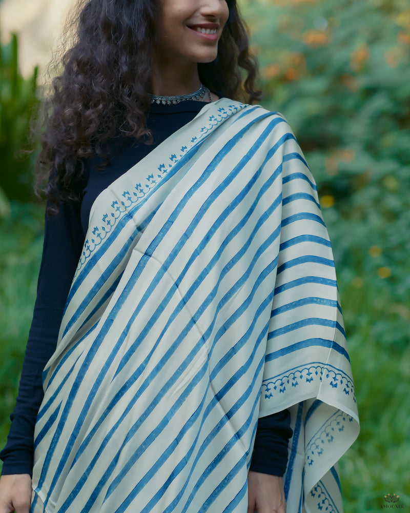 Ajrakh Modal Silk Hand Block Printed Saree