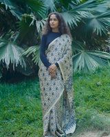 Ajrakh Modal Silk Hand Block Printed Saree