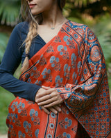 Ajrakh Modal Silk Hand Block Printed Saree