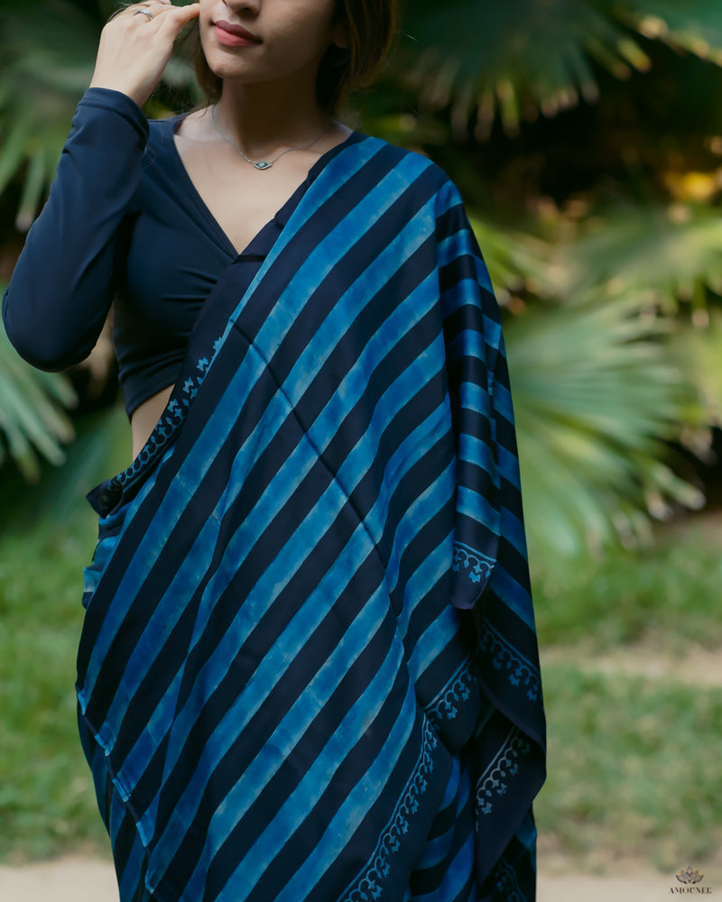 Ajrakh Modal Silk Hand Block Printed Saree