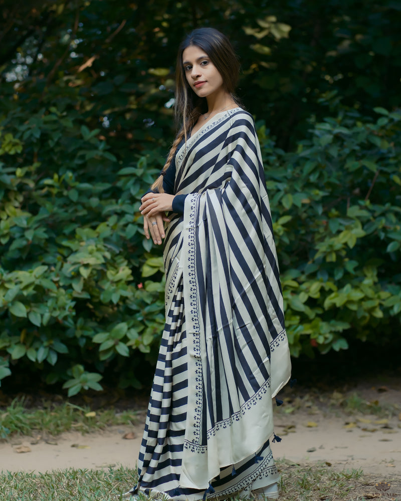 Ajrakh Modal Silk Hand Block Printed Saree